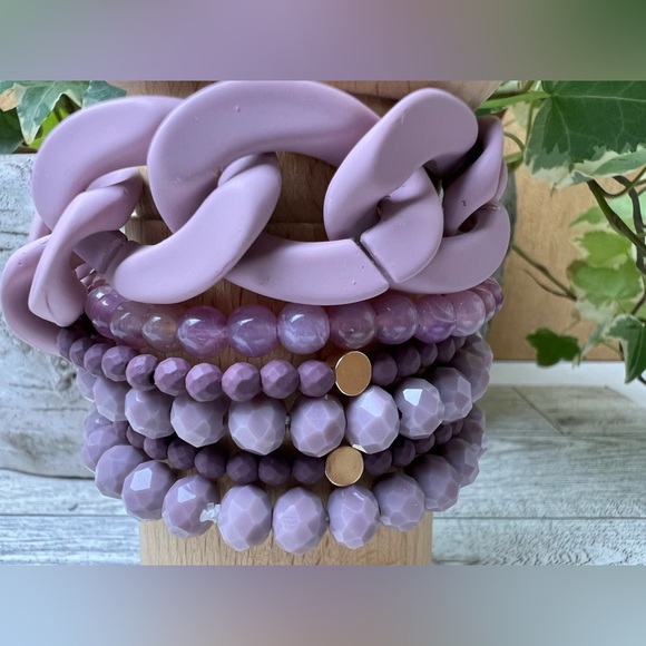Muted Purple Color Boho Chic Stacked Bracelet Set - Trendy Layered Bracelet Set - Picture 7 of 7